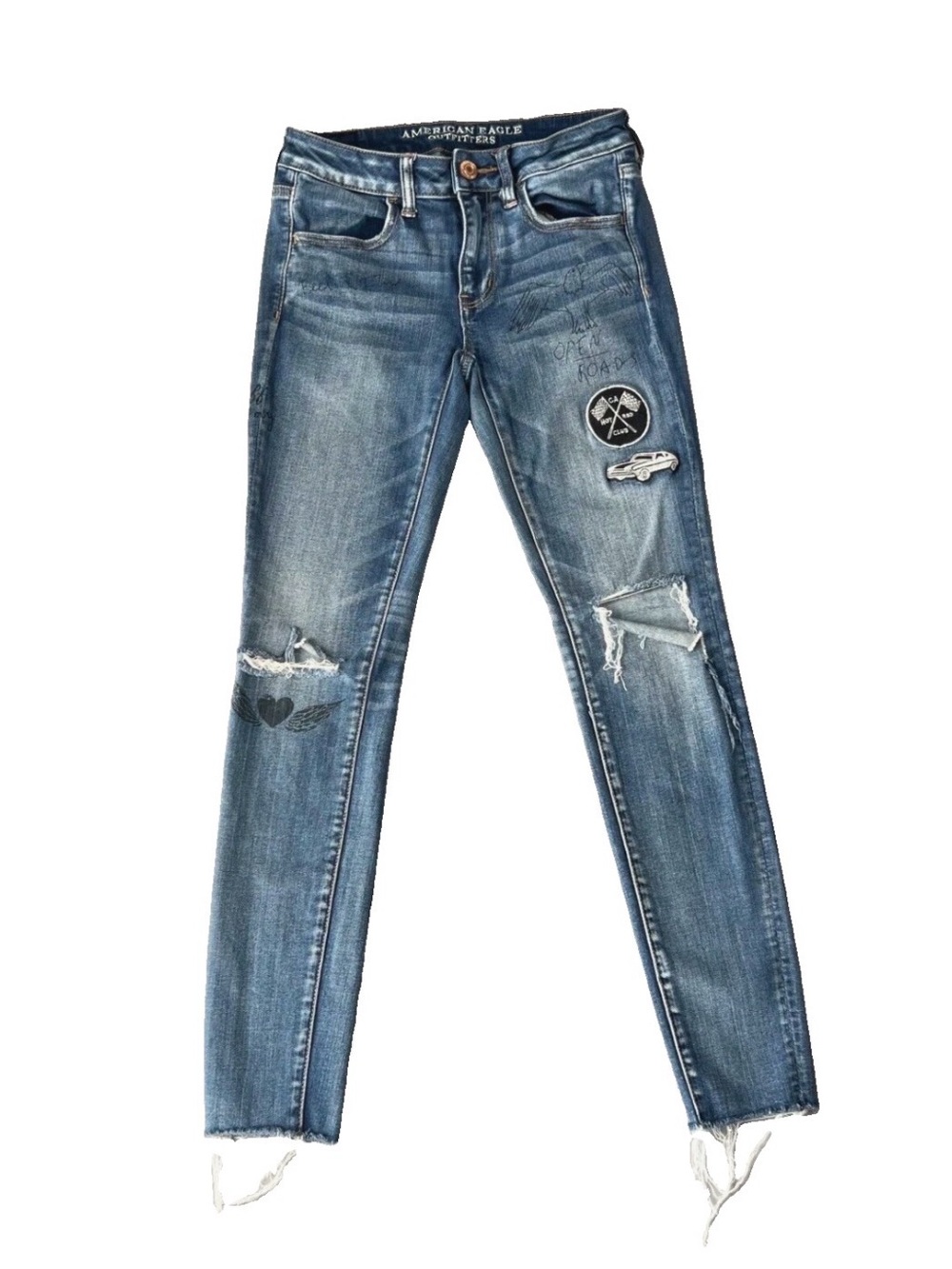 American Eagle Outfitters Super Stretch Distressed Patch Skinny Jeans Women’s
